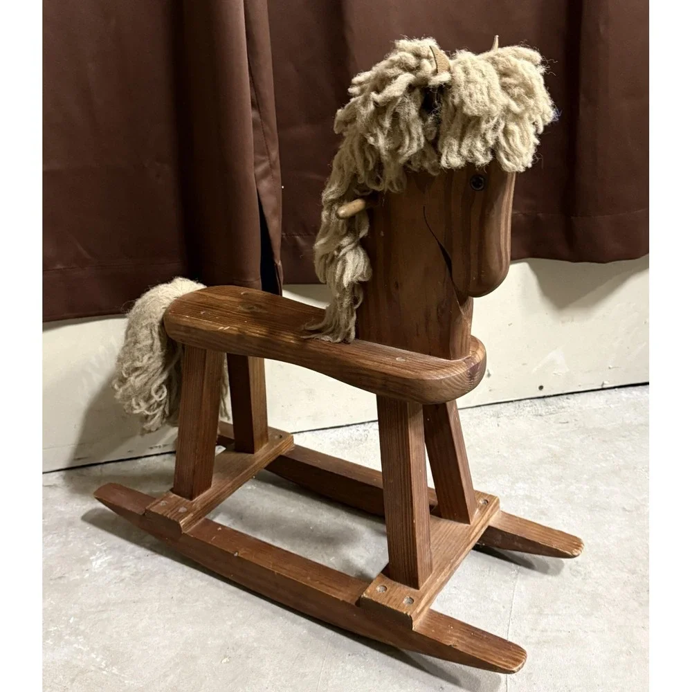 Vintage Kids 1983 Woods of America Wood Rocking Horse Brown Yarn Mane & Tail